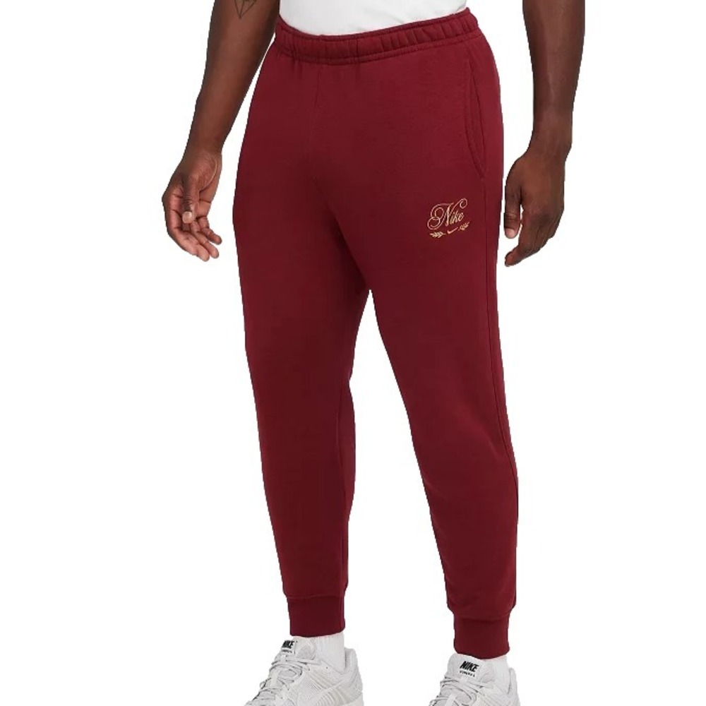 Vintage Nike Sportswear Club Joggers Mens M Sweatpants Fleece Burgundy Gold Logo